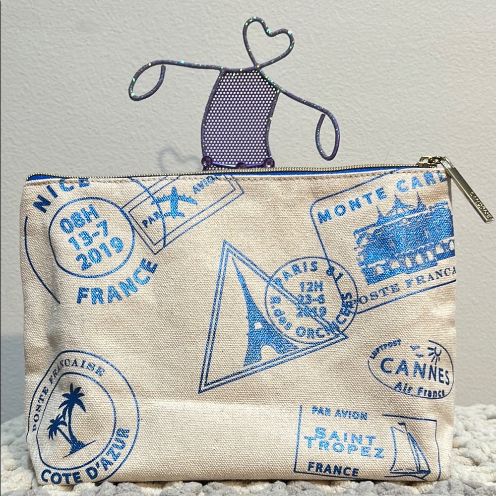 Lancome Canvas cosmetic Pouch with travel stamp design 😘